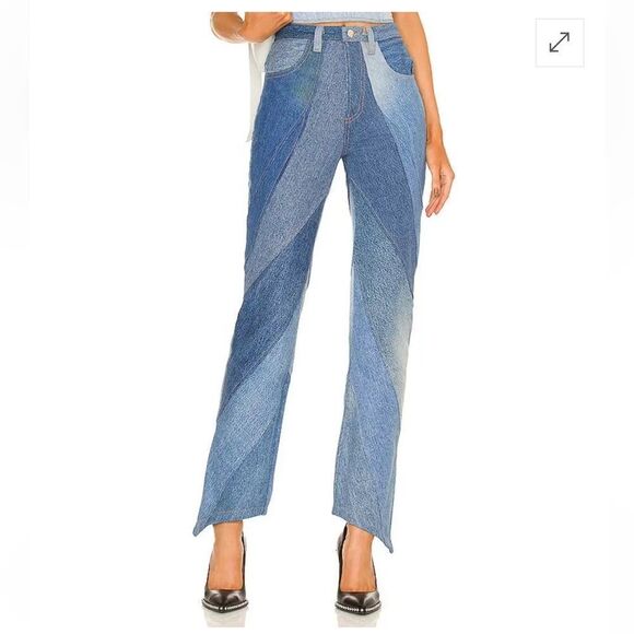 EB Denim patchwork jeans Vien Straight Leg Medium Wash pieced Revolve XS - Picture 1 of 12